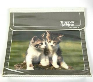 Vintage Trapper Keeper 1980s Kittens Cats Mead Gray Notebook 3 Ring Binder White
