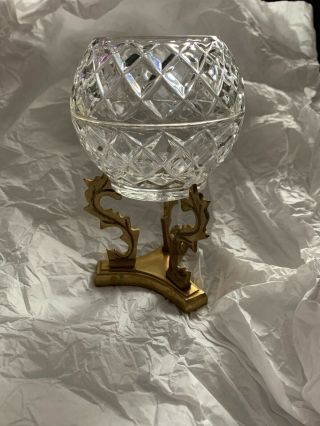 Vintage Crystal Brands Of Ireland Candle Holder W/brass Base Czech Crystal By Jb