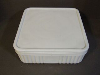 Vintage Square Vitrock Ribbed Milk Glass Refrigerator Dish Jar With Lid 8 "