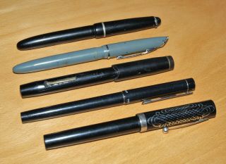 Five Vintage Fountain Pens,  Spares,  Sheaffer,  Platignum,  Osmiroid Etc