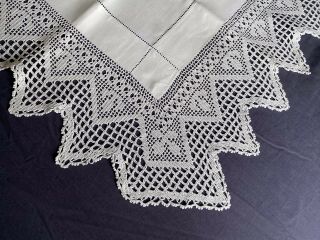 Lovely Edwardian Vintage White Irish Linen Tablecloth Deep Hand Crocheted Edging