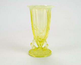 Northwood Twigs Vaseline Opalescent Vase,  Antique Eapg Yellow Flared Rim,  4 1/2 "