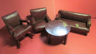 Antique Dollhouse Furniture Leather Sofa And Chairs Large Scale