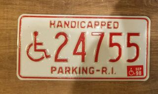 Rhode Island,  1998.  Handicapped Parking.  3 Yrs,  Old Plate.
