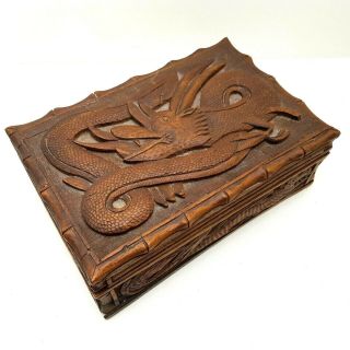 Vintage / Antique Chinese Carved Wood Dragon Box