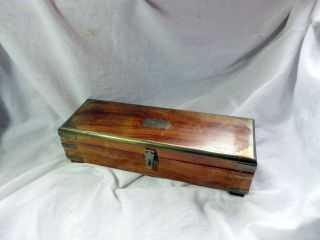 A Vintage Wood And Brass Rectangular Box With Secret Side Drawer