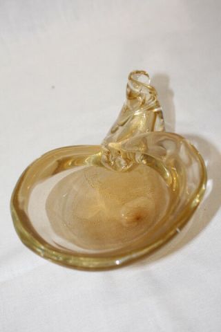 Vintage Italian Gold Flecked Murano Glass Conch Shell Or Cornucopia Bowl,  Italy