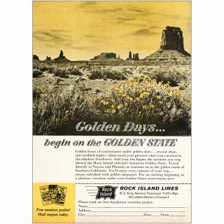 1961 Rock Island Lines: Golden Days Begin On The Golden State Vintage Print Ad