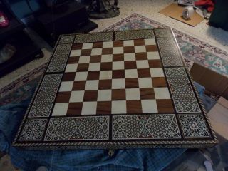 Vintage CHESS & BACKGAMMON BOARD HAND CRAFTED WOOD W/ INLAYS 19 5/8 