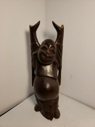 Vintage / Antique Hand Carved Wooden Happy Laughing Buddha