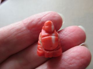 Antique Vintage Edwardian Carved Coral Buddha Fob Charm Pendant Necklace Repairs