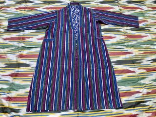 Uzbek Vintage Handvoven Silk Robe Dress Chapan Caftan
