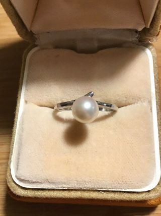 Vintage 925 Solid Silver Ring With Real Pearl Tggc Size M