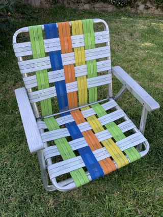 Vintage Aluminum Low Profile Webbed Folding Lawn/beach Chair -