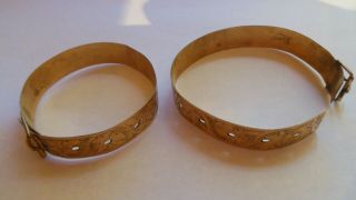 2 Antique Victorian 1872 Gold Buckle Cuff Bracelets 7 3/4 