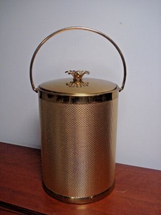 Vtg Mid Century Modern Atomic Embossed Gold Ice Bucket Hollywood Regency 12 " X8 "