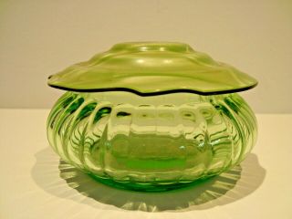Vintage Green Uranium Depression Glass Vanity Powder Puff Jar Box & Bakelite Lid