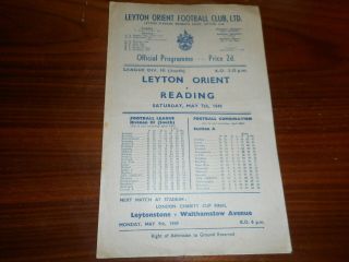 Leyton Orient V Reading 1948/9 May 7th Vintage Post