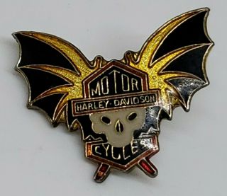 Vintage Harley Davidson Motorcycles Skull And Wings Enamel Pin