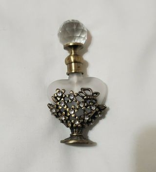 Vintage Gold Ormolu Filigree Perfume Bottle Floral Heart Shaped Glass Ships Fast