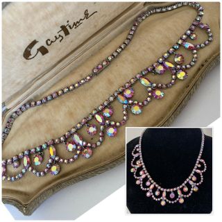Vintage Jewellery Silver Tone Aurora Borealis Crystal Chandelier Necklace