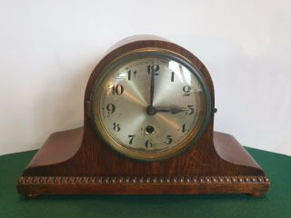 Small Vintage Napoleon Wooden Mantel Clock With Pendulum And Key,  Made In England