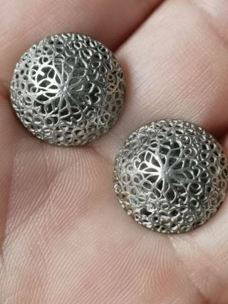 Vintage Antique Silver Chinese Export Filigree Screw Back Earrings