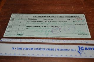 1907 Railroad Bank Check Chicago Rock Island & Pacific Railway Paid To Dl&w Rr