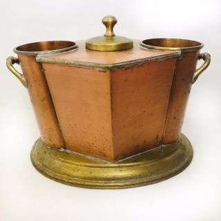 Copper Brass Wine Cooler Chiller Ice Bucket W/ Lid - Art Deco Mission Vintage