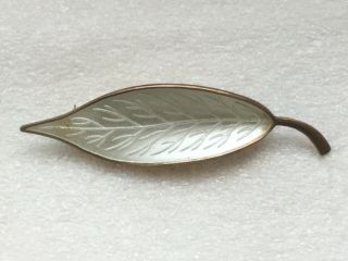 Vintage Mika Of Denmark Guilloche Enamel Sterling Silver Leaf Brooch Cond