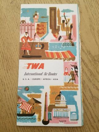 Vtg 1956 Trans World Airlines Twa International Air Routes Map Brochure Read All