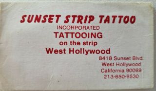 Vintage 1970s Tattoo Business Card Cliff Raven Sunset Strip Hollywood