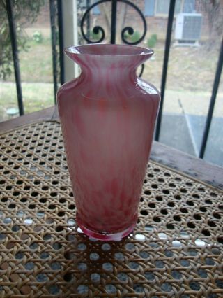 Antique Vtg Murano Style Pink Hand Blown Vase Venetian Splattered Art Glass