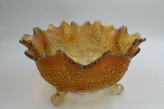 Antique Vtg Fenton Orange Tree Marigold Carnival Glass Footed Fruit Bowl