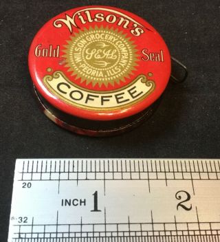 Vintage Celluloid Adv.  Tape Measure - Wilson’s Coffee Grocery Co.  Peoria Il.