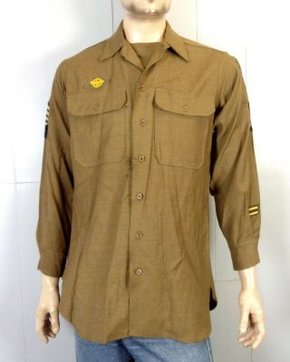 Vtg 40s 1940s Wwii Us Army Wool Uniform Shirt W/ Patches 1943 Qmc Tag Sz M 15 - 32