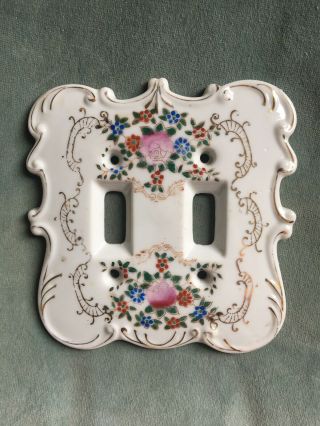 Vintage Floral Porcelain Double And Two Single Light Switch Cover Set - Pink Blu