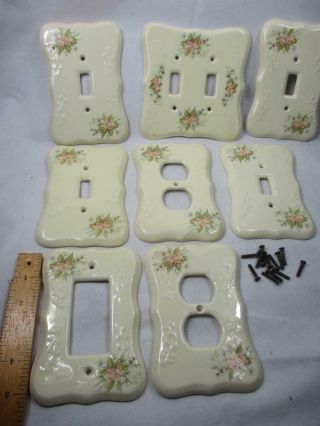 8 Vintage Ceramic Painted Flowers Athena Usa Wall Switch Plates Outlet Covers