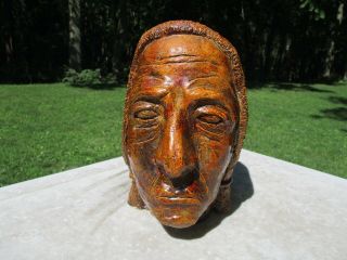 Vintage Handmade Pottery Bust Of Native American Indian