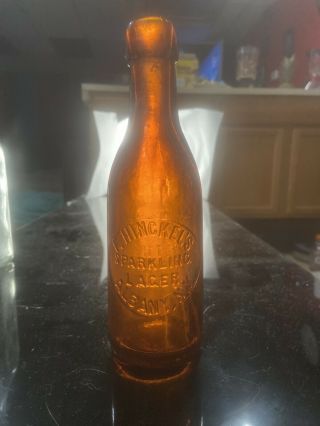 Antique F.  Hinckels Sparkling Lager Bottle Albany Ny 1880 Amber Blob Top