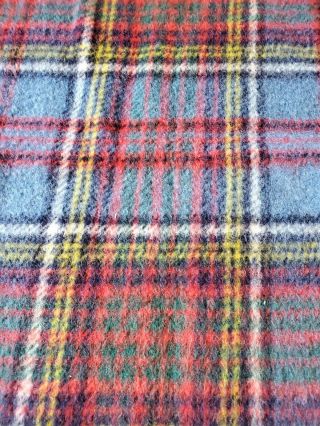 Vintage Kilmahog 100 Wool Blue Red Yellow Green Plaid Fringe Blanket Throw