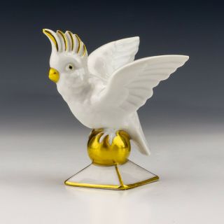 Vintage Gerold Porzellan Dresden Porcelain - Gilded Cockatoo Bird On Gold Ball