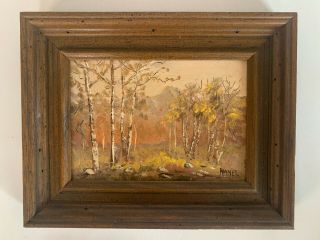 Vintage Oil Landscape Painting Nature Framed Art Mcm 9.  5x7.  5 Signed Artist Hanel