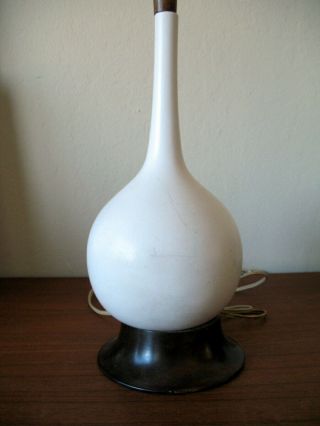 VTG Mid Century Modern Ceramic Table Lamp Danish Wood White Globe Scandinavian 2