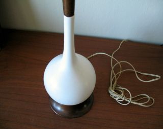 VTG Mid Century Modern Ceramic Table Lamp Danish Wood White Globe Scandinavian 3