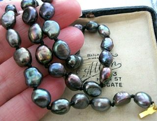 Vintage Style Real Baroque Rainbow Black Fresh Water Cultured Pearl 18 " Necklace