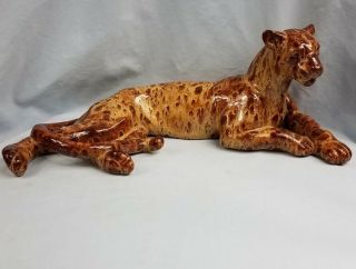 Vintage Cheetah Leopard Ceramic Statue Figurine 18 1/2 L X 7 " H X 4 3/4 " W