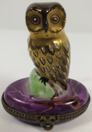 Vintage Limoges France Mini Porcelain Owl Figural Trinket / Dresser Box