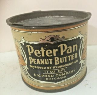 Antique Peter Pan Peanut Butter Tin Pry Top 11 Oz Ex