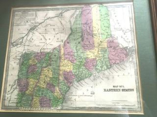 Sherman & Smith Antique 1843 Map No.  1,  Framed: Maine,  Vermont,  Hampshire